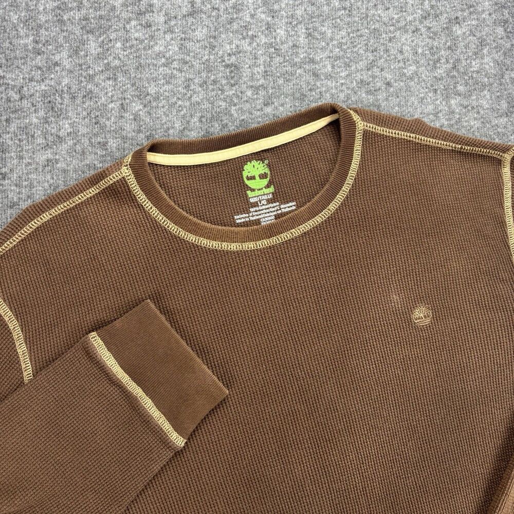 Timberland Men’s Large Brown Waffle Knit Thermal Long Sleeve Contrast Stitch